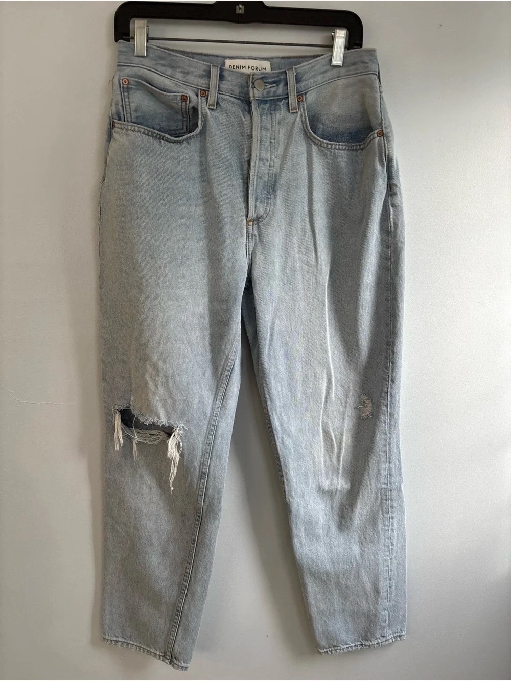 Denim Forum Men’s Light Wash Ripped Relaxed Jeans